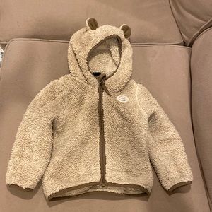 The North Face brown fleece hooded zip up jacket with ears 18-24m